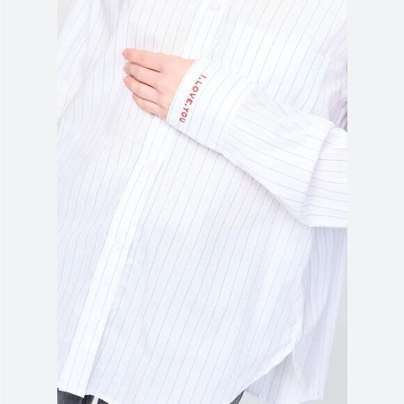 Zadig & Voltaire Tais Raye White Shirt with Blue and Pink Stripes I Love You S - Picture 11 of 14